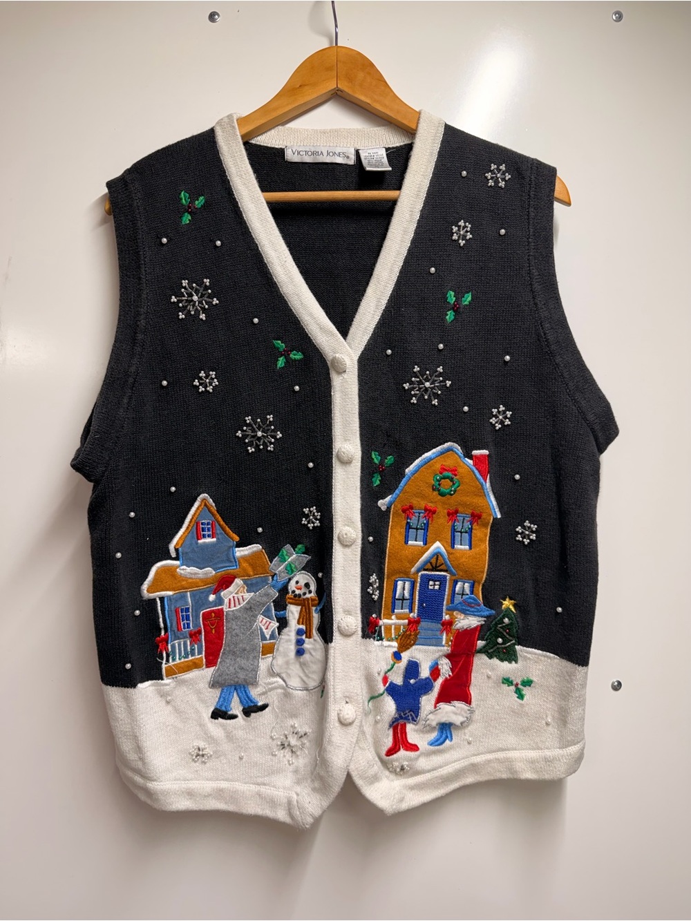 VTG Christmas Holiday  embroidered sweater vest size xl